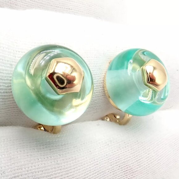 Authentic! Vintage Marina B 18k Yellow Gold Pneu Crystal Earrings - Picture 10 of 15